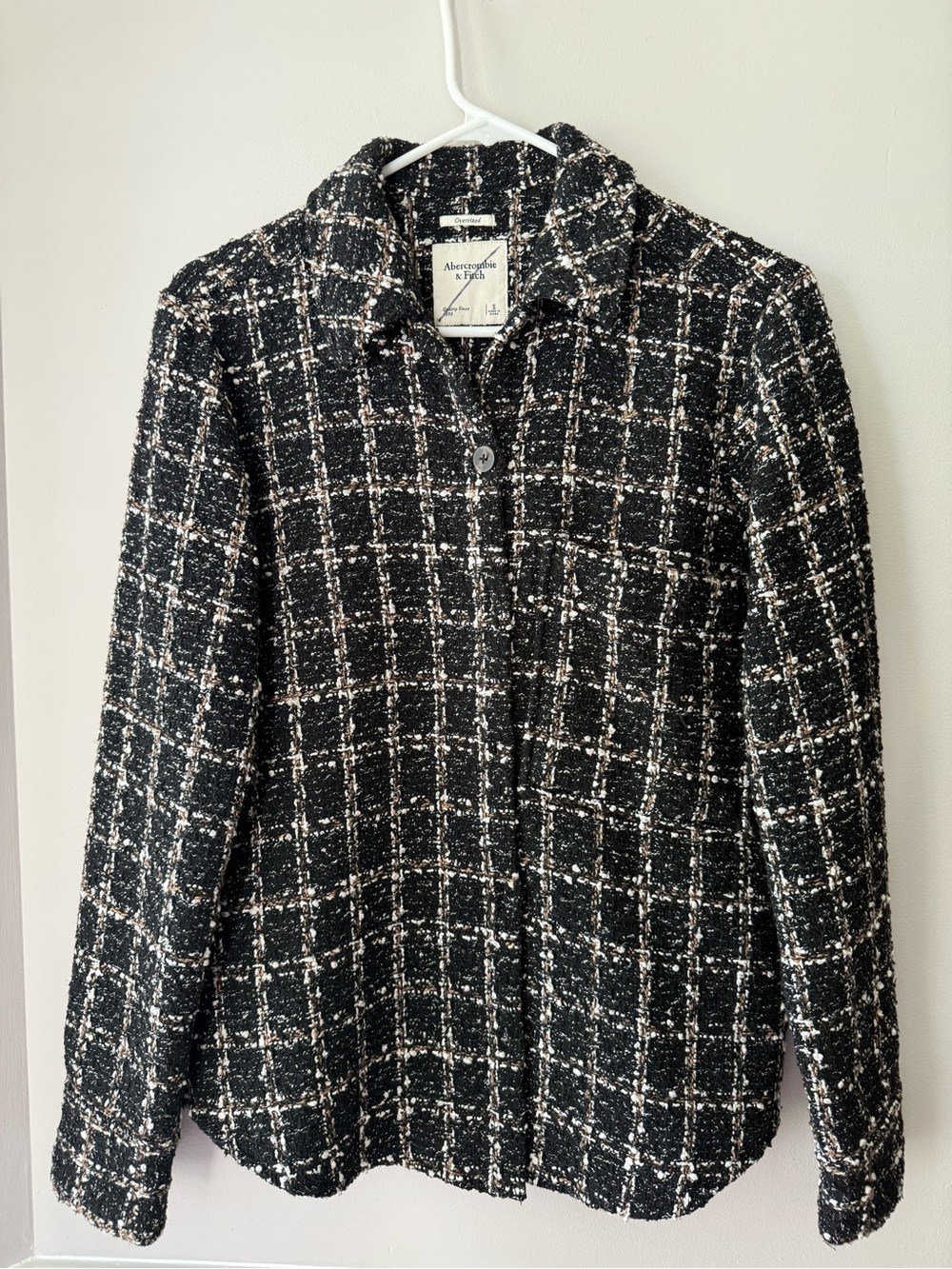 Abercrombie & Fitch Women’s Black and White Tweed Plaid Shirt Jacket Size Small